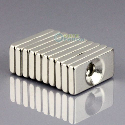 10pcs N50 Block Counter Sunk Magnets 20 x 10 x 3mm Hole 4mm Rare Earth Neodymium