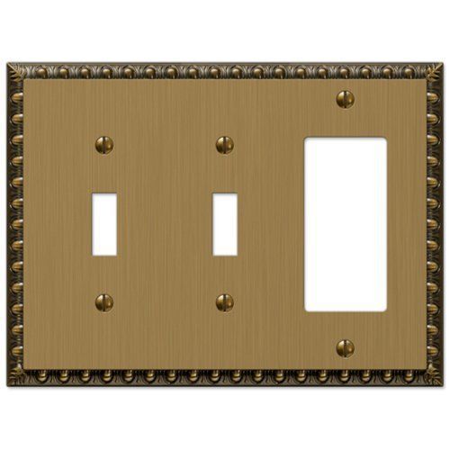 NEW Amertac 90TTRBB Egg &amp; Dart Brushed Brass Cast Wall Plate  2 Toggle/1 Rocker