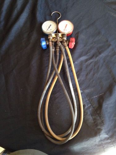 HVAC AC J/B INDUSTRIES Manifold GAGE SET with 3 hoses R-22, R-12,  R502, U.S.A.