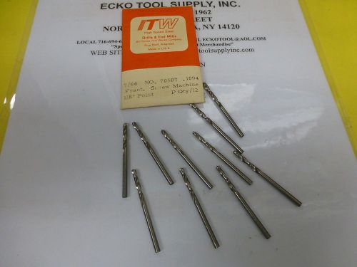 SCREW MACHINE DRILL 7/64&#034; HIGH SPEED STEEL 118 POINT BRIGHT NEW USA 12 PCS $4.78