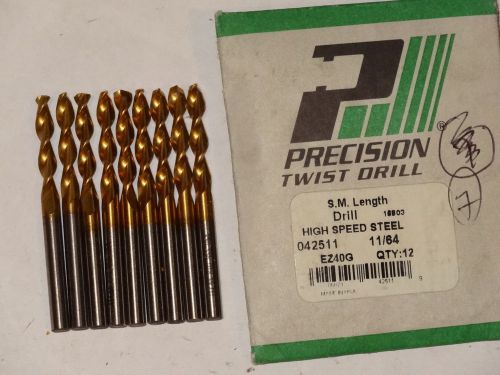 9x ptd 11/64&#034; ez40g screw machine hss 135° precision parabolic twist drills tin for sale