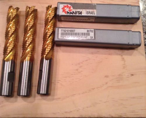 3 hanita tt 6210 m42 3/4&#034;x3/4x3&#034;x5.25&#034; roughing end mills 4flute tin coated for sale