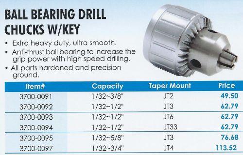 NEW Ball Bearing Chucks With Key Jacobs Taper #33