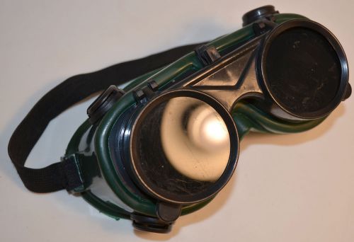 Older 1960&#039;s Willson Welding Goggles Glasses Motorcycle Green Plastic Good Shape