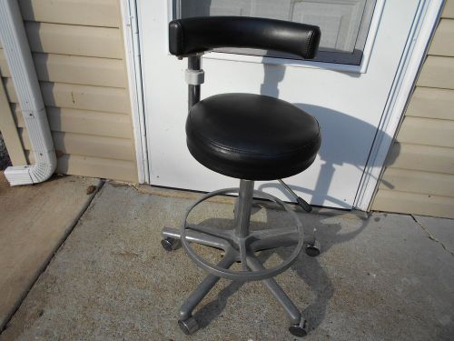 Dental Assistants Stool, Black ReUpholstered Vinyl Seat and Rest, Chrome Finish