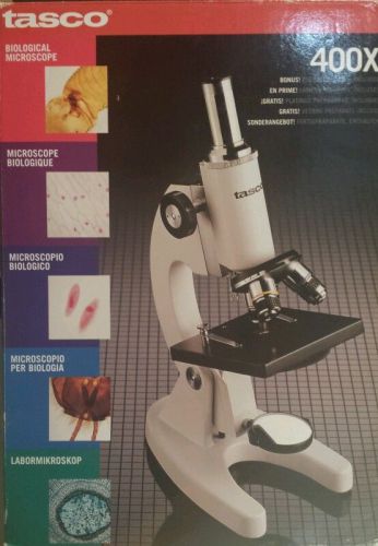 Tasco 400X Biological Microscope LM400  Orig Box, Manual, Prepared Slides, Cover
