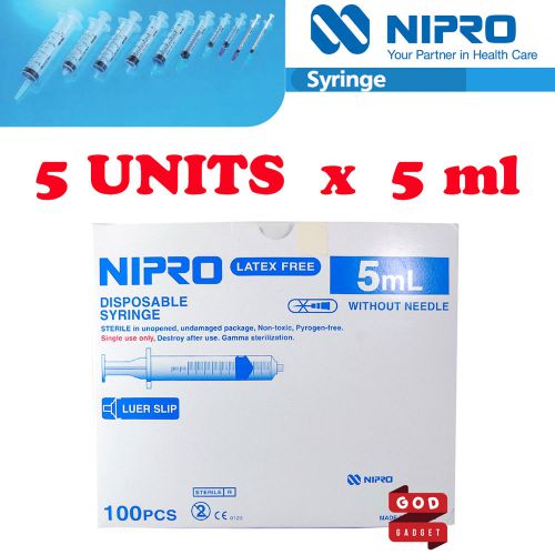 5 x 5ml nipro syringe luer slip tip hypodermic needle sterile latex free 5 cc for sale