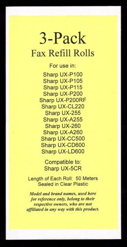 3-pack UX-5CR Fax Refills for Sharp UX-P200 UX-CL220 UX-CC500 UX-CD600 UX-LD600