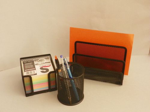 SET OFFICE DESK ORGANIZER METAL PAPER LETTER NOTE CUBE PEN HOLDER BLACK