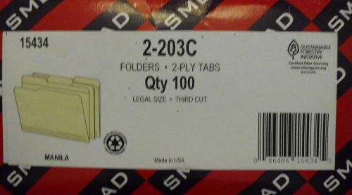 Smead Manila File Folder 15434  2-203C LEGAL SIZE Box of 100 NEW FREE SHIPPING