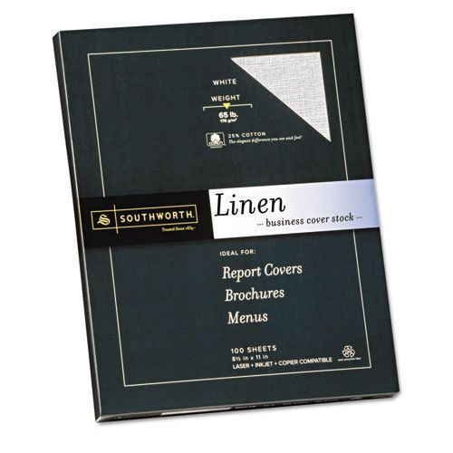 Southworth 25% Cotton Linen Copy/Inkjet/Laser Coverstock, WE, 65lb,Ltr, 100 Shts