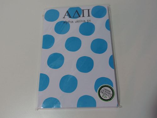 New ALPHA DELTA PI Sorority Note Pad Blue Polka Dot 8.5 x 5.5