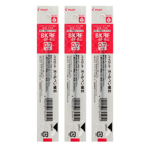 Pilot BKRF-6F Dr. Grip 4+1 Mult Ballpoint Pen Refill, 0.7mm, Red Ink, Pack of 3