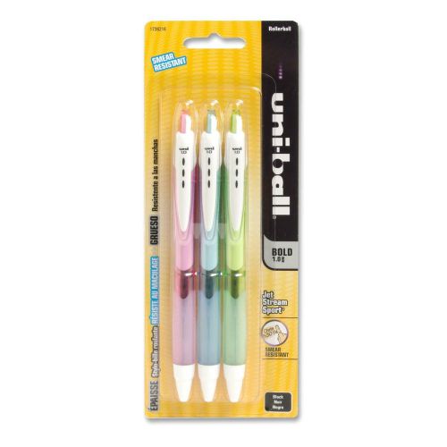 Uniball jet stream smear resistant pens 3 pack 1.0mm black ink 1738216 new for sale