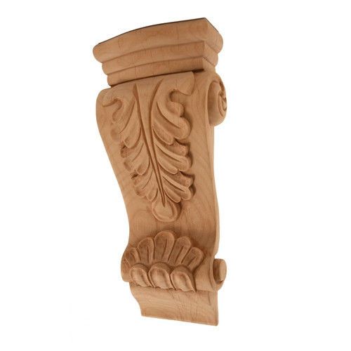 One-  Alder Wood-Low Profile Acanthus Corbel  2- 3/4&#034; x 1-3/8&#034; x 6&#034;-