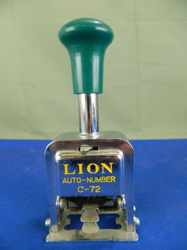 Lion c-72 automatic auto numbering machine ink stamp green silver yellow vintage for sale