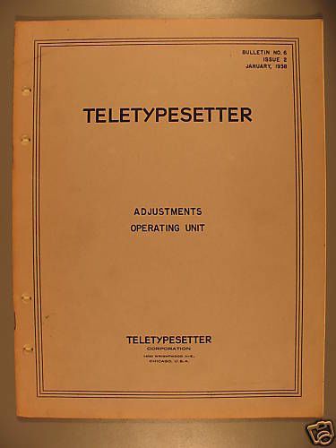 Adjustment Manual for Teletypesetting Operating Unit