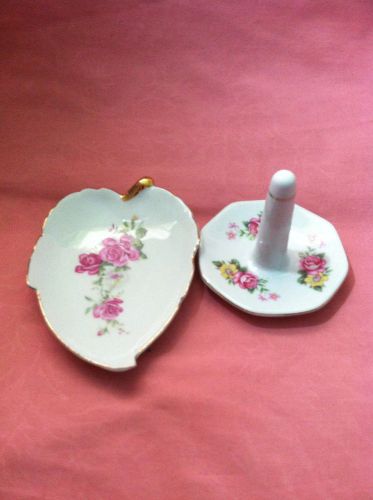 Vintage ~ porcelain vanity trinket tray/soap dish and ring holder ~ rose motif for sale