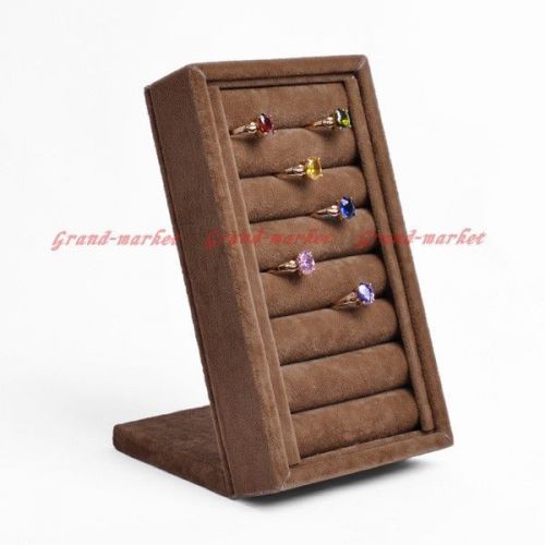 Coffee Velvet Earrings Rings Jewelry Display Stand Holder Organizer Showcase