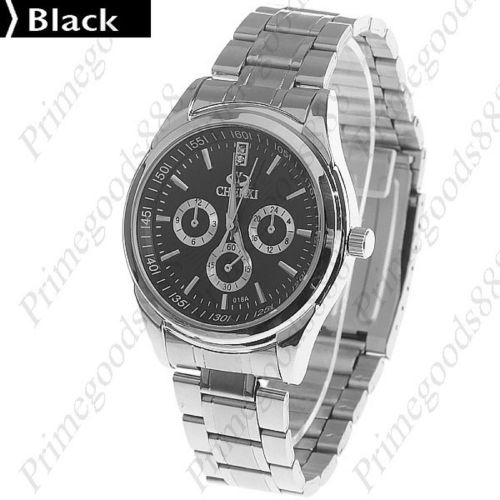 Stainless Steel Round Case Quartz Analog Wrist Free Shipping Black Face Men&#039;s