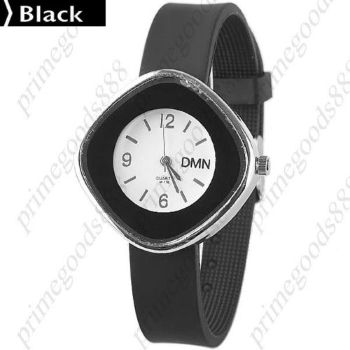 Diamond shape thin rubber lady ladies wrist quartz wristwatch women&#039;s black for sale