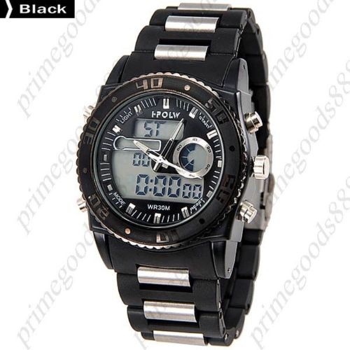 Lcd waterproof analog digital quartz alarm stopwatch date men&#039;s wristwatch black for sale