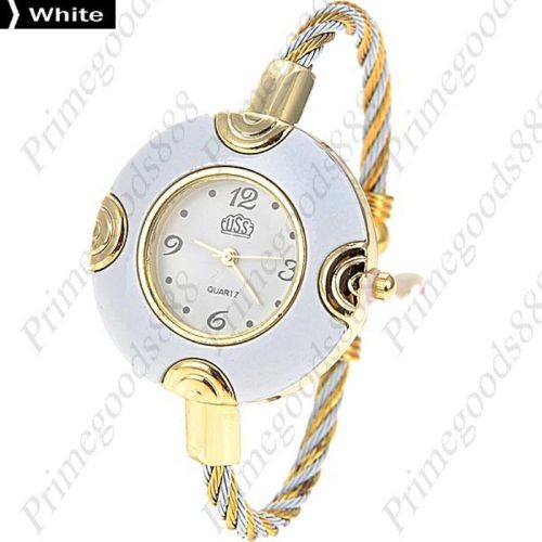 Loop hoop bracelet bangle lady ladies analog quartz wristwatch women&#039;s white for sale