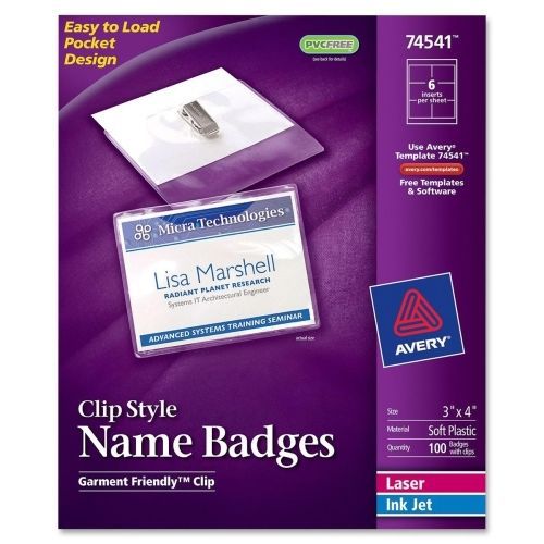 Avery Laser/Inkjet Clip Style Name Tag Kit - 3&#034;x4&#034; - 100 / Box