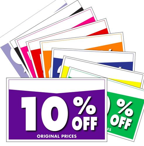 100 assorted retail store sale signs: new! signs/pricing tags, 5.5&#034;x3.5&#034; for sale