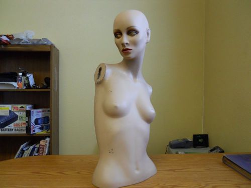 Vintage Female Mannequin Head Bust Torso Eye Lashes Right Facing plaster metal