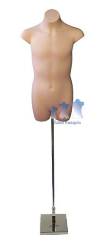 Teenage Boy 3/4 Fleshtone and Adjustable Mannequin Stand with 8&#034; Square Base