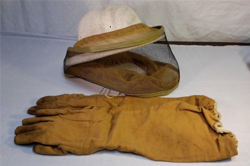 VTG Bee Keeper Keeping Hat Helmet &amp; Gauntlets Gloves Mosquito Net Netting Honey