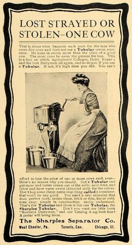 1907 ad sharples separator tubular cream agriculture - original advertising cl4 for sale