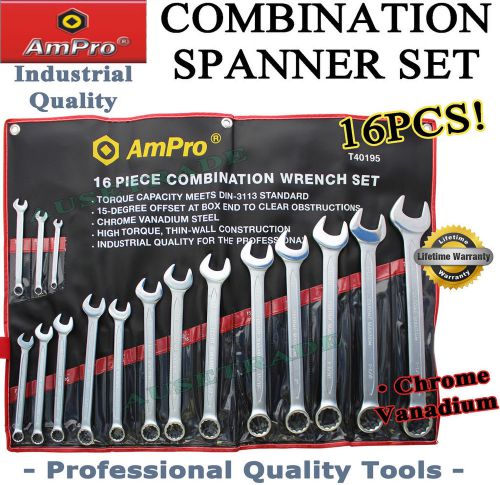 AMPRO 16PC COMBINATION SPANNER AMERICAN PRO QUALITY CHROME VANADIUM TOOLS