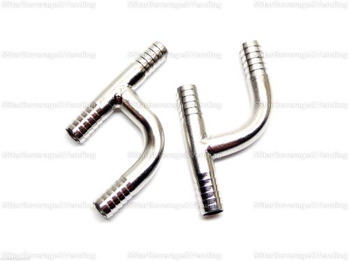 (2) FOOD GRADE STAINLESS STEEL 3/8&#034; BARB  &#039;Y&#039;  HOSE FITTING ADAPTERS SPLICERS