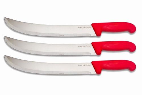 3 Columbia Cutlery 12&#034; Cimiter Cimitar Red Fibrox Handles - New &amp; Very Sharp!