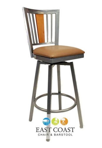 New Steel City Silver Metal Swivel Restaurant Bar Stool with Tan Vinyl Seat