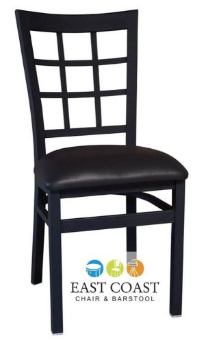 New Gladiator Window Pane Metal Restaurant Chair with Black Vinyl Seat