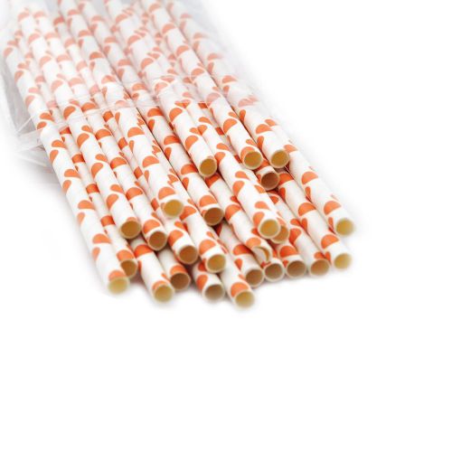 CA 25 x STRIPED PAPER DRINKING STRAWS-RAINBOW MIXED- ORANGE PLOKA DOT WHITE