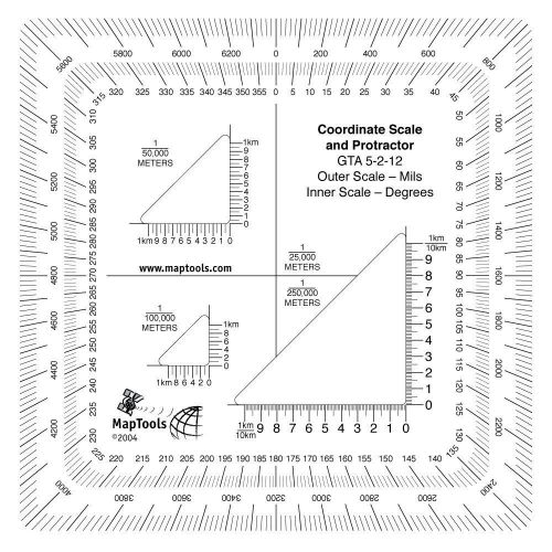 NEW military style MGRS/UTM coordinate grid reader &amp; protractor, low price, map