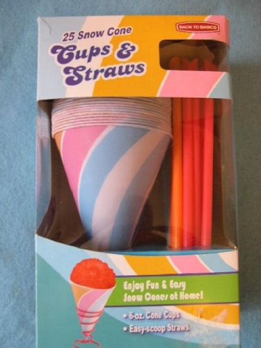 BACK TO BASICS  25 SNOW CONE CUPS &amp; STRAWS   6 OZ.