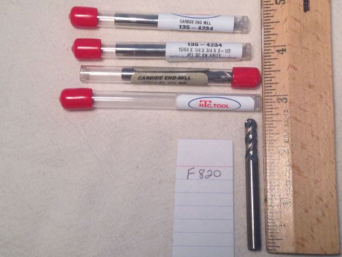 4 NEW 15/64&#034; DIAMETER CARBIDE ENDMILLS. 4 FLUTE. BALL. USA MADE {F820}