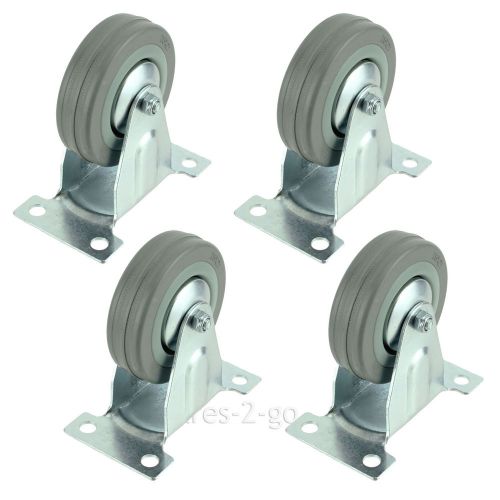 4 x Heavy Duty 75mm Rubber Castor Wheels Fixed Plate Middle Fixing 3&#039;&#039; Wheel