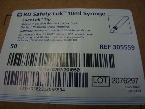 50 BD 10ml SAFETY-LOK SYRINGES 305559  NO NEEDLE