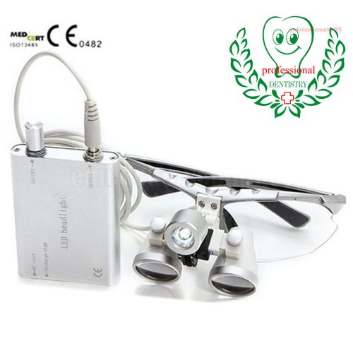 2.5X 420mm Dental Surgical Binocular Loupes  + LED Head Light Lamp 100% good