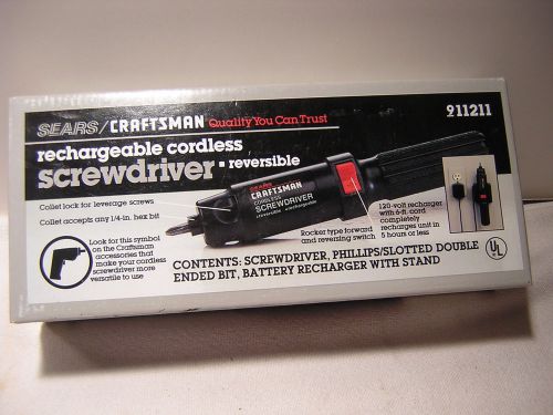 SEARS CRAFTSMAN RECHARGEABLE CORDLESS REVERSIBLE SCREWDRIVER. NIB