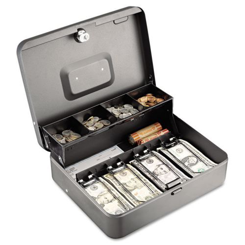 Tiered Cash Box with Bill Weights, 12 in, Cam Key Lock, Charcoal