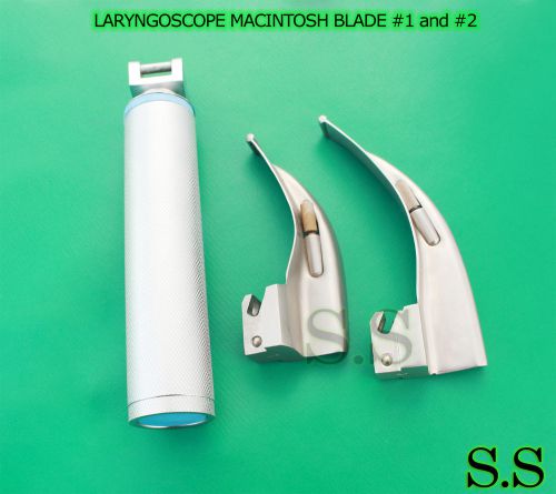 LARYNGOSCOPE MEDIUM HANDLE C + 2 MACINTOSH BLADE #1 and #2 ENT ANESTHESIA SET