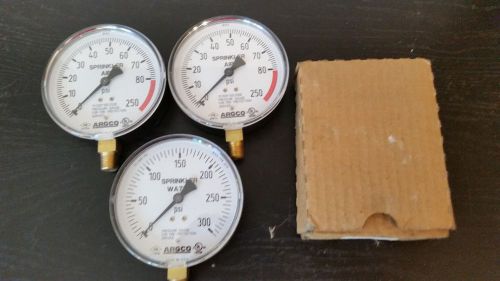 3 ARGCO SPRINKLER SYSTEM GAUGES (2) 250 PSI AIR (1) 300 WATER ALL NEW