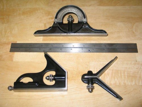 LS Starrett 12&#034; Combination Square Set No. 490,No. 4 Grad Machinist Metalworking